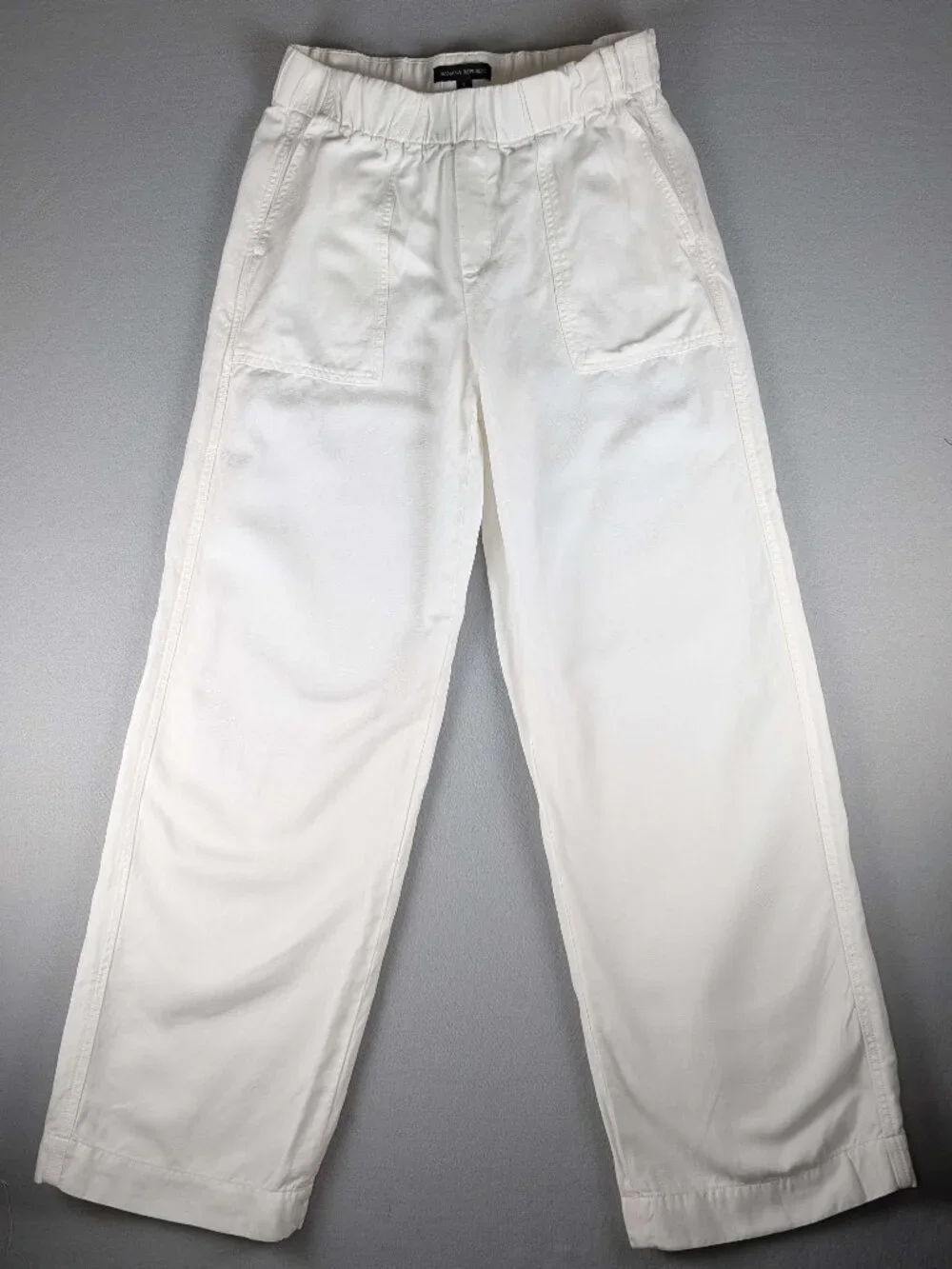 Banana Republic White Wide Leg Pants Elastic Waist Linen Blend Pockets Sz S